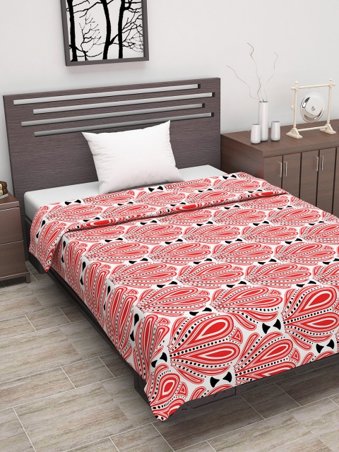 

Divine Casa Red & White Abstract AC Room 110 GSM Single Bed Dohar