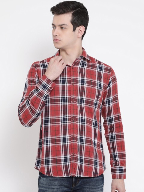 

Crimsoune Club Men Red & Navy Blue Slim Fit Checked Casual Shirt