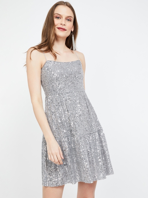 

Ginger by Lifestyle Women Silver-Toned Embellished Fit and Flare Dress