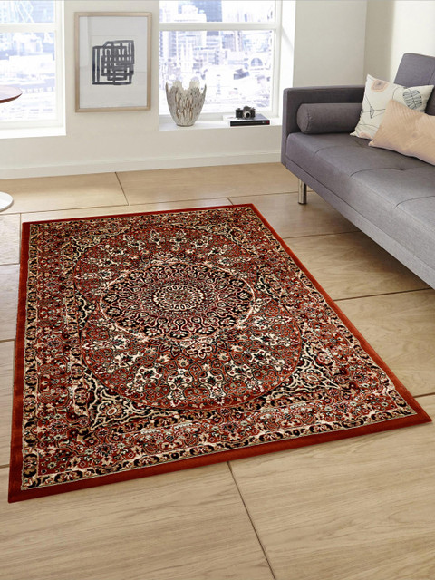 

PRESTO Orange & Beige Ethnic Printed Anti-Skid Carpet