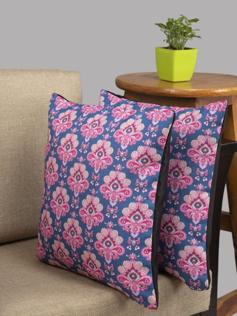 

HOUZZCODE Blue & Pink Set of 2 Ethnic Motifs Square Cushion Covers