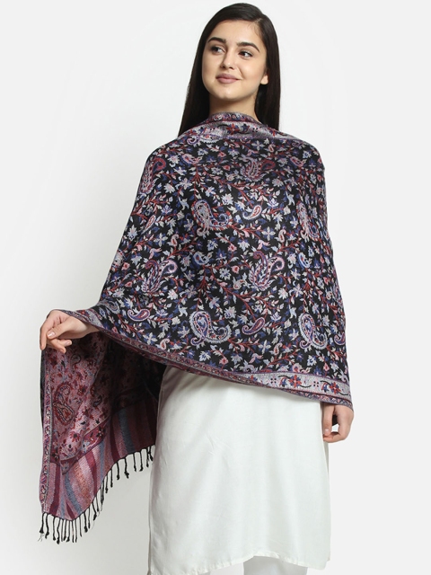 

Anekaant Women Black & Navy Blue Paisley Woven Design Shawl
