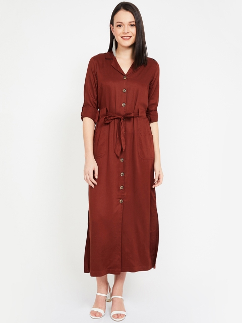 CODE by Lifestyle Women Rust Brown Solid Shirt Dress