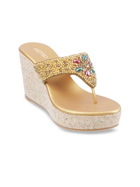 

Metro Women Gold-Toned Embellished Wedges