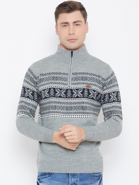 

Duke Men Grey Self Design Pullover