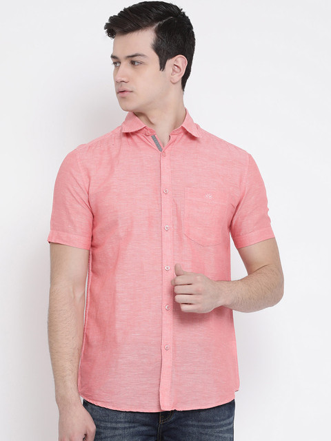 

Crimsoune Club Men Pink Standard Slim Fit Solid Linen Casual Shirt
