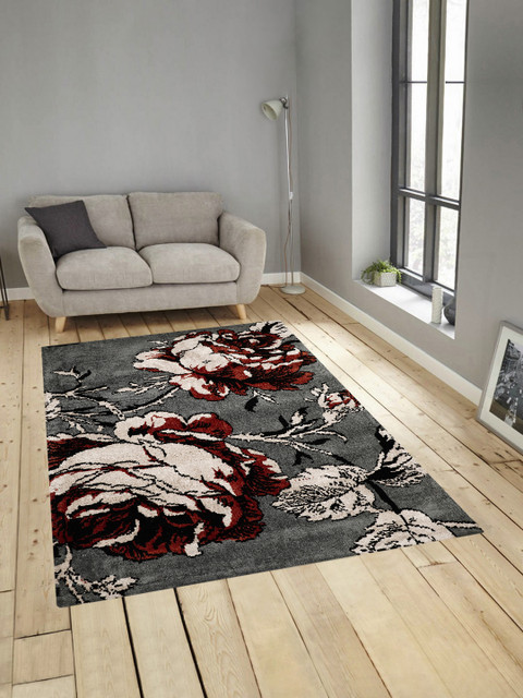 

PRESTO Grey & Off-White Printed Anti-Skid Carpet