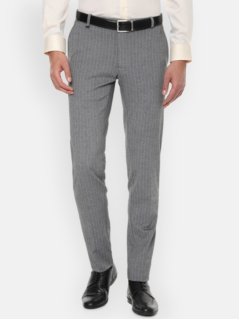 

Van Heusen Men Grey Slim Fit Striped Formal Trousers