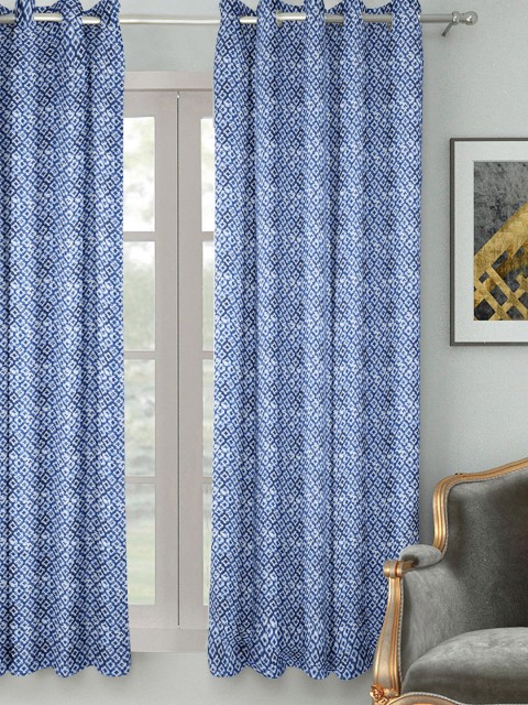 

HOUZZCODE White & navy Blue Single Curtain