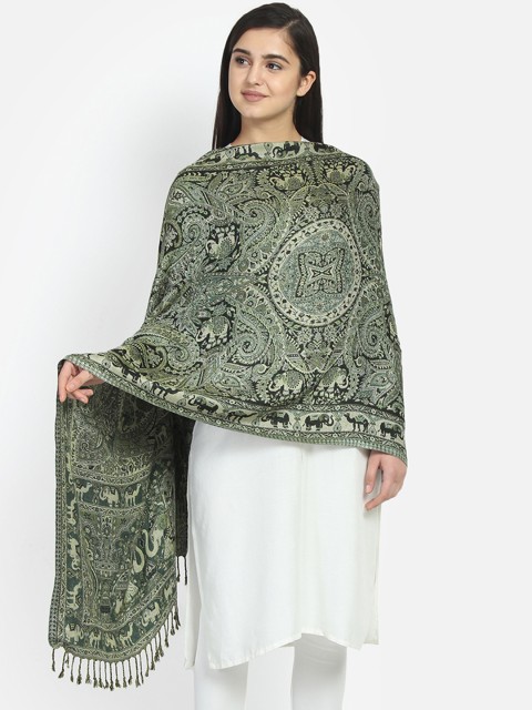 

Anekaant Women Green & Black Printed Reversible Shawl