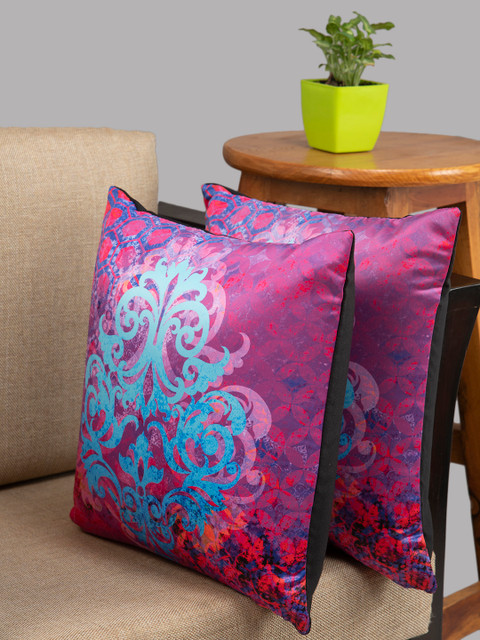 

HOUZZCODE Pink & Blue Set of 2 Ethnic Motifs Square Cushion Covers