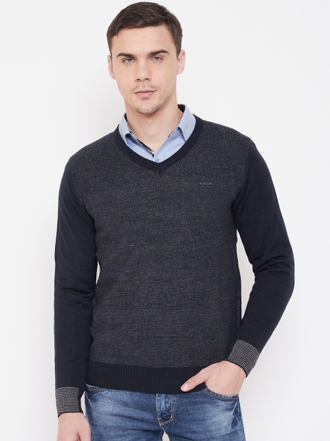 

Duke Men Navy Blue Self Design Pullover Sweater