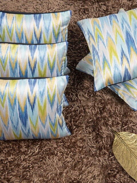 

HOUZZCODE Set of 5 Blue & Green Geometric Square Cushion Covers