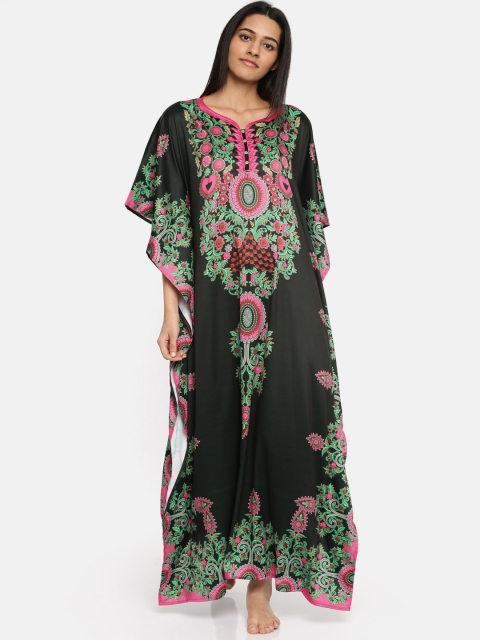 

The Kaftan Company Black & Pink Printed Nightdress
