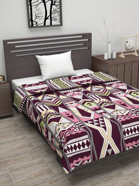 

Divine Casa Maroon & Pink Geometric AC Room 110 GSM Single Bed Dohar