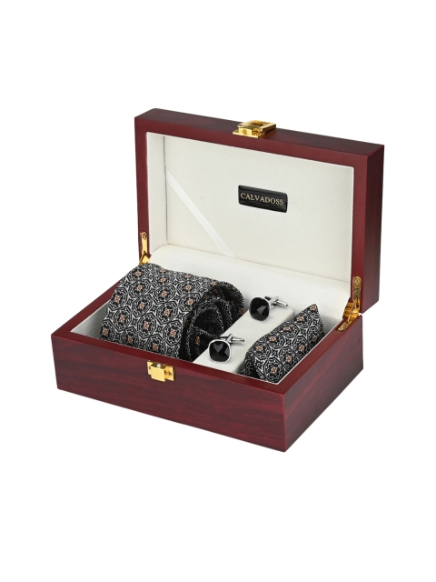 

Calvadoss Men Black & White Printed Accessory Gift Set