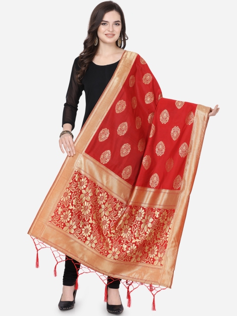 

Satrani Red & Gold-Toned Woven Design Banarasi Dupatta