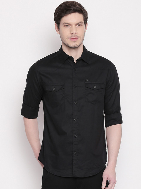

Mufti Men Black Slim Fit Solid Casual Shirt