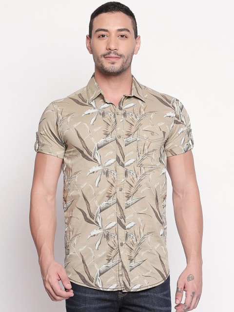 

Mufti Men Khaki & Off-White Slim Fit Printed Casual Shirt