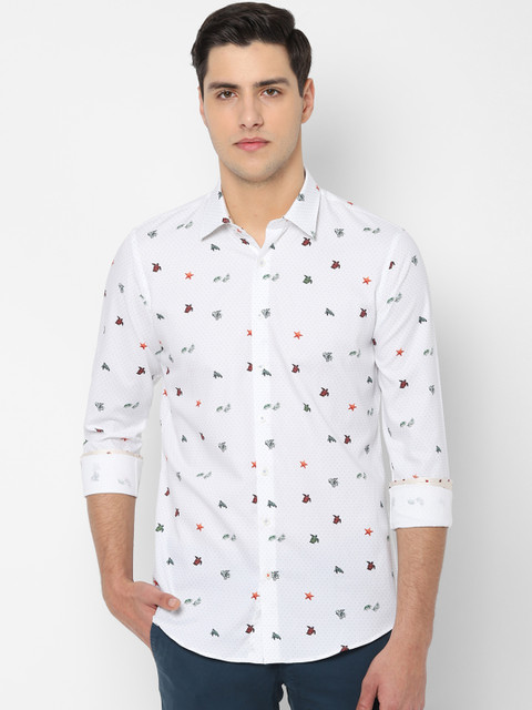 

SIMON CARTER LONDON Men White & Blue Slim Fit Printed Casual Shirt