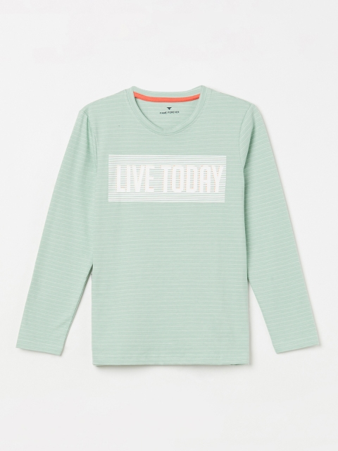 

Fame Forever by Lifestyle Boys Mint Green Striped Round Neck T-shirt