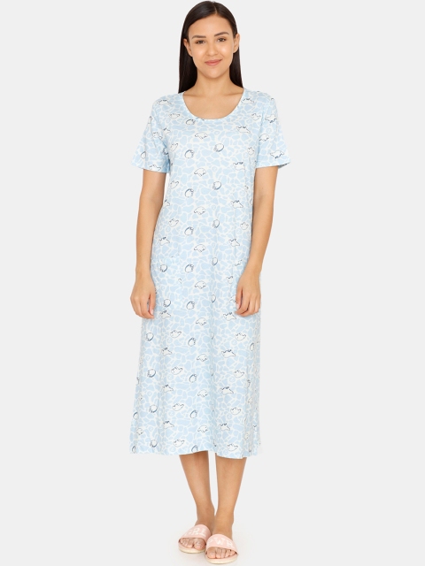 

Zivame Blue & White Printed Nightdress