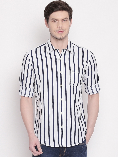 

Mufti Men White & Navy Blue Slim Fit Striped Casual Shirt