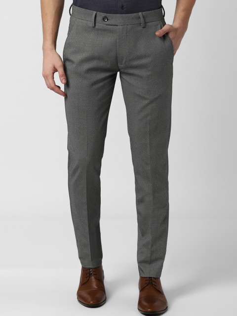 

Peter England Men Grey Slim Fit Self Design Formal Trousers