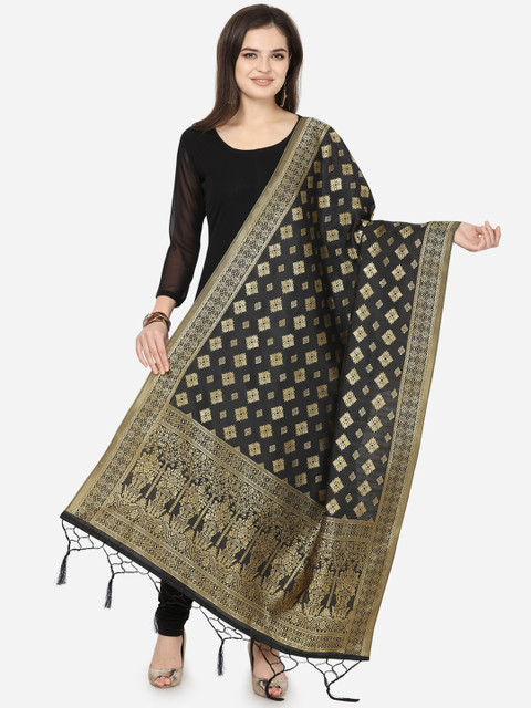 

Satrani Black & Gold-Toned Woven Design Dupatta