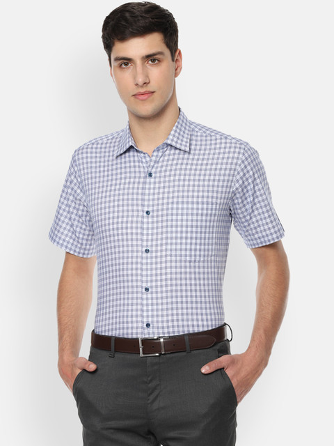 

Van Heusen Men White & Blue Regular Fit Checked Formal Shirt