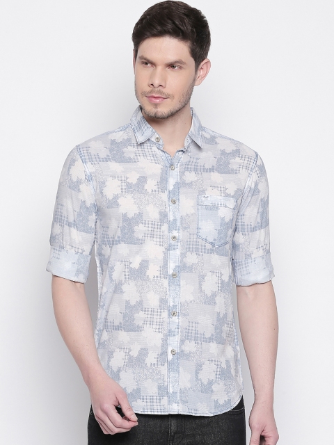 

Mufti Men Blue & White Slim Fit Printed Casual Shirt