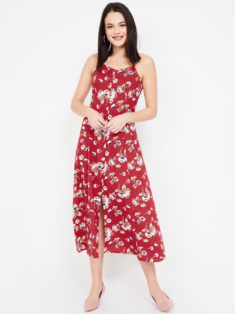 Ginger by Lifestyle Women Red & Off-White Printed Fit and Flare Dress