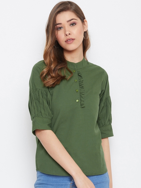

The Dry State Women Green Solid Pure Cotton Top