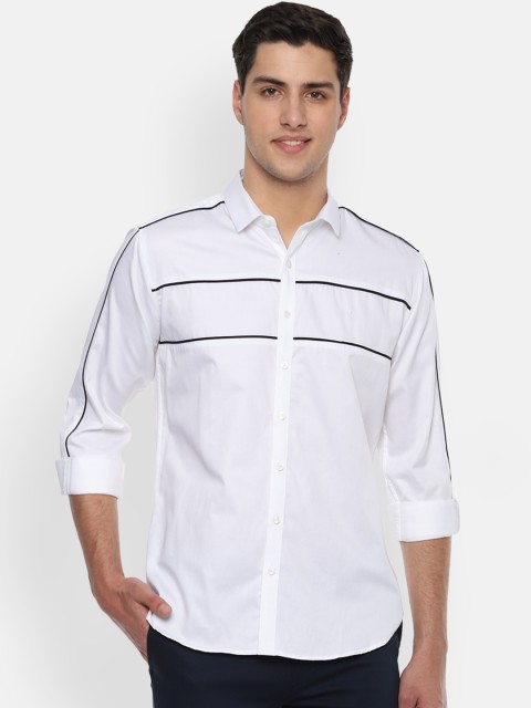 

V Dot Men White & Navy Blue Slim Fit Solid Casual Shirt