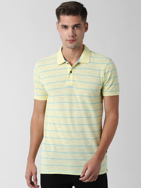 

Peter England Casuals Men Yellow Striped Polo Collar T-shirt