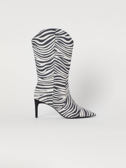 

H&M Women Black & White Printed Pointed Boots