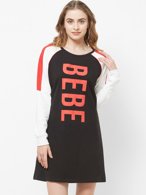 

bebe Women Black Printed T-shirt Dress