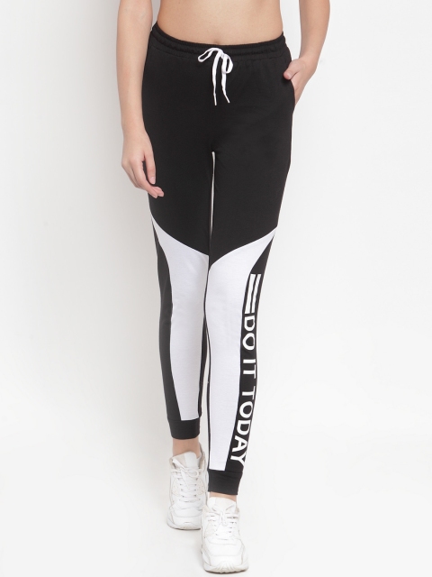 

Boston Club Women Black & White Colourblocked Slim-Fit Joggers