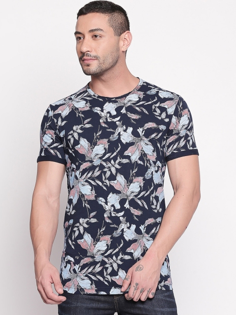 

Mufti Men Navy Blue Printed Round Neck Slim Fit Pure Cotton T-shirt