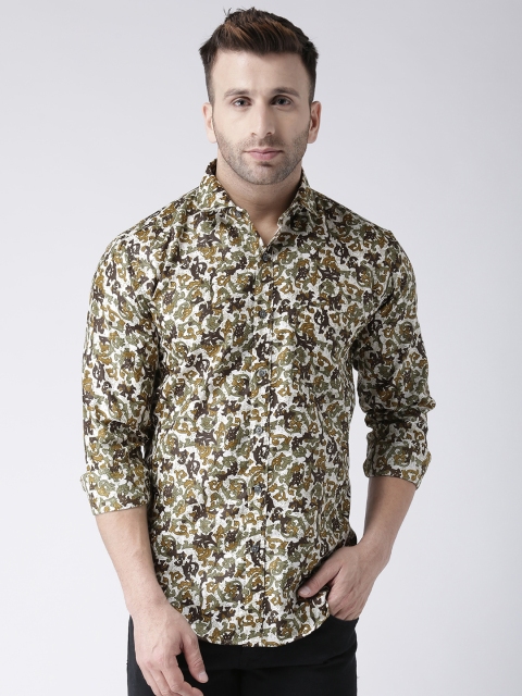 

hangup trend Men Off-White & Green Regular Fit Printed Casual Shirt
