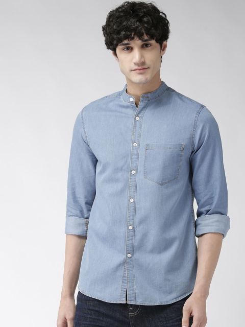 

Hubberholme Men Blue Solid Regular Fit Denim Casual Shirt