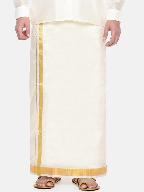 

RAMRAJ COTTON Men Off-White & Gold-Toned Solid Pure Silk Dhoti