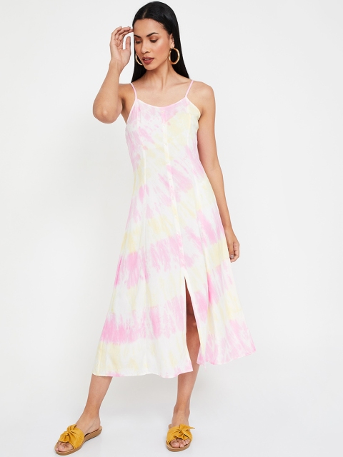 

Ginger by Lifestyle Women Off-White & Pink Dyed Fit and Flare Dress