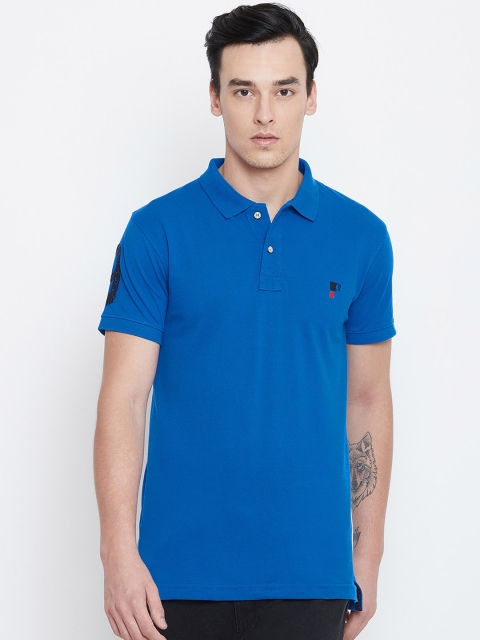 

PORTBLAIR Men Blue Solid Polo Collar T-shirt