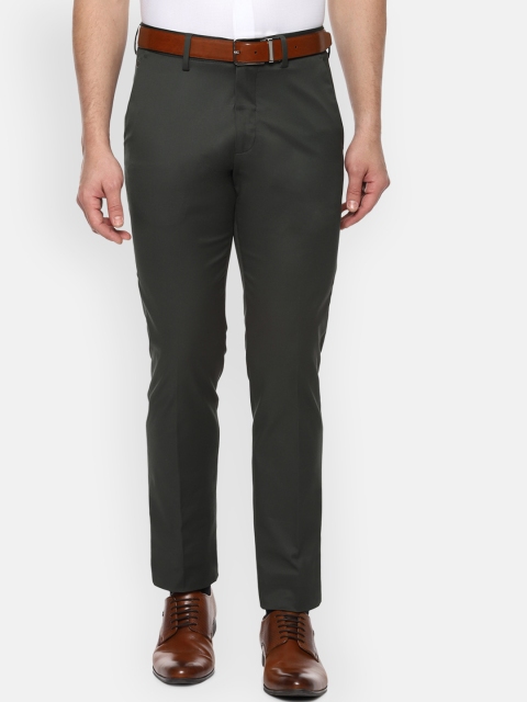 

Louis Philippe Men Olive Green Slim Fit Solid Formal Trousers