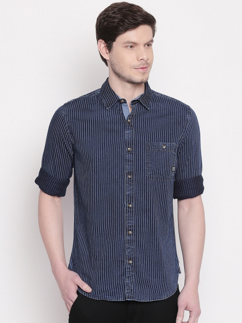

Mufti Men Blue & White Slim Fit Striped Casual Shirt