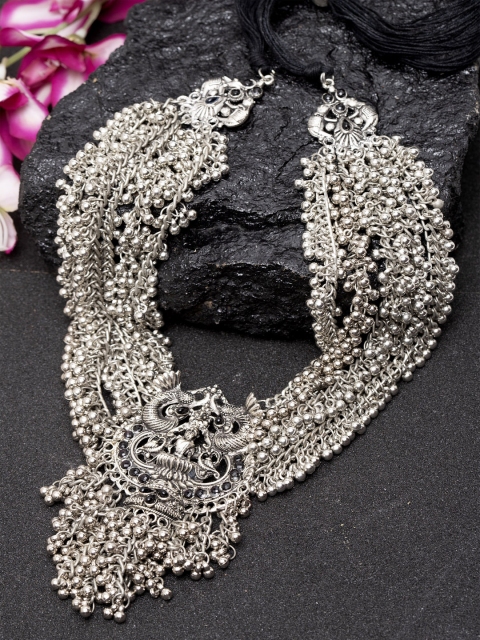 Silver-Toned & Black Brass-Plated Tribal Necklace