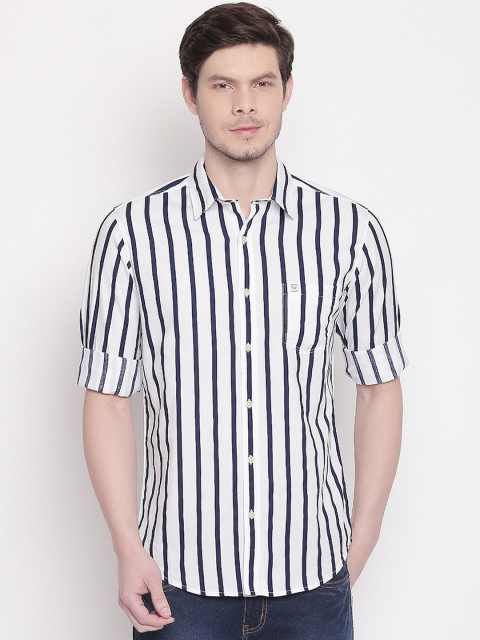 

Mufti Men White & Navy Blue Slim Fit Striped Casual Shirt