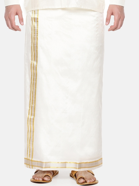

RAMRAJ COTTON Men White Silk Dhotis, Cream