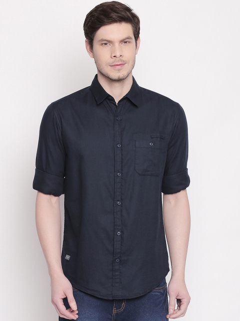 

Mufti Men Navy Blue Slim Fit Solid Casual Shirt